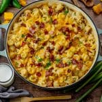 big pot of mac and cheese with bacon and jalapenos