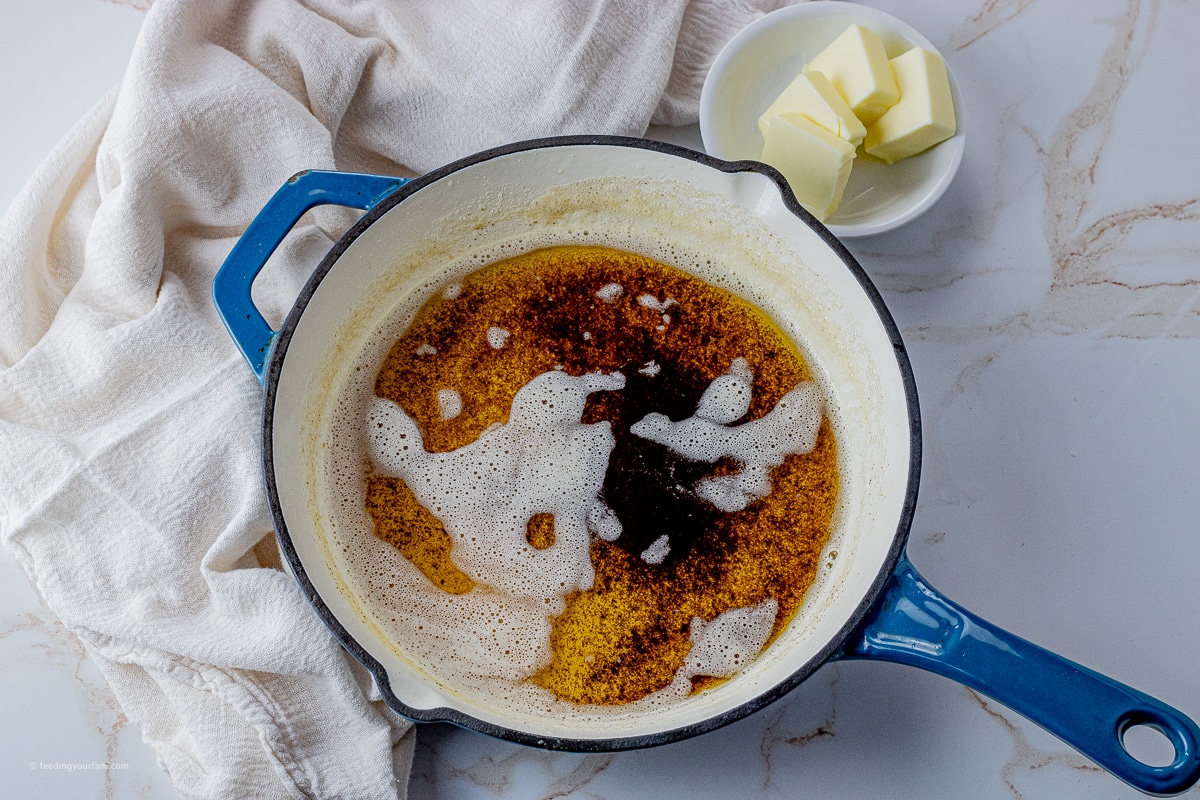 browned butter in a pan