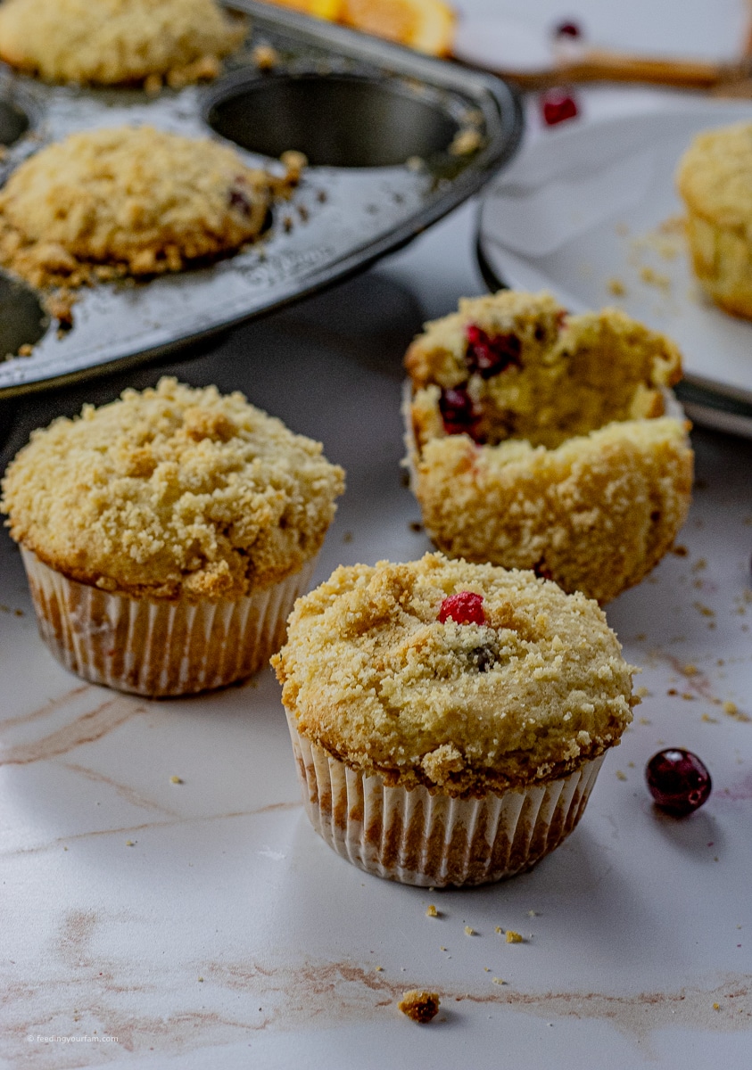 orange cranberry muffins with a crumb topping
