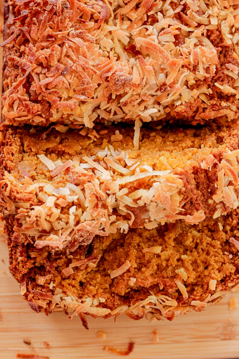 bread made with pumpkin puree and shredded coconut on top