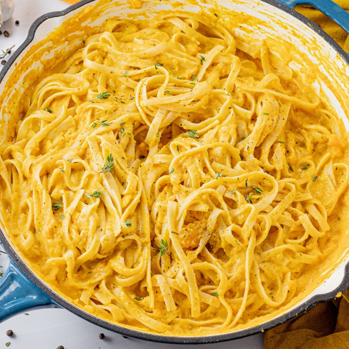 pasta mixed with butternut squash pasta sauce
