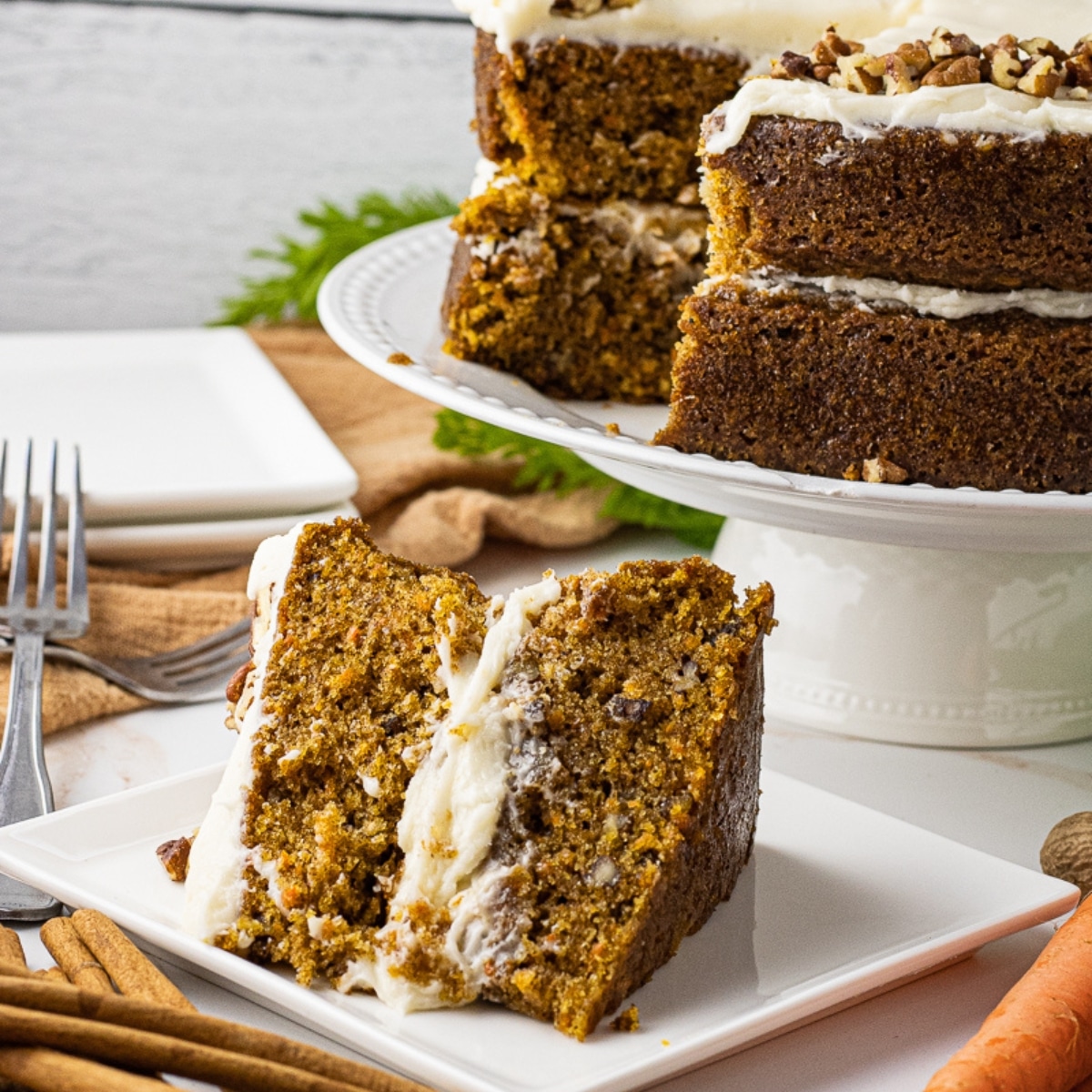 slice of carrot cake with cream cheese frosting