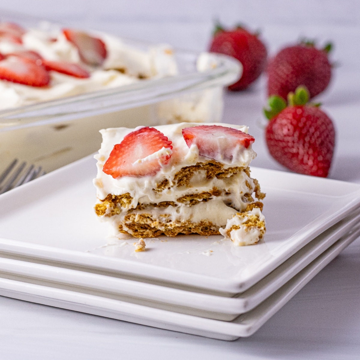 strawberry graham cracker dessert with layers