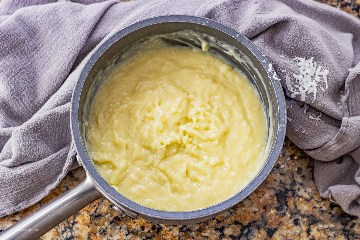 coconut custard in a small saucepan