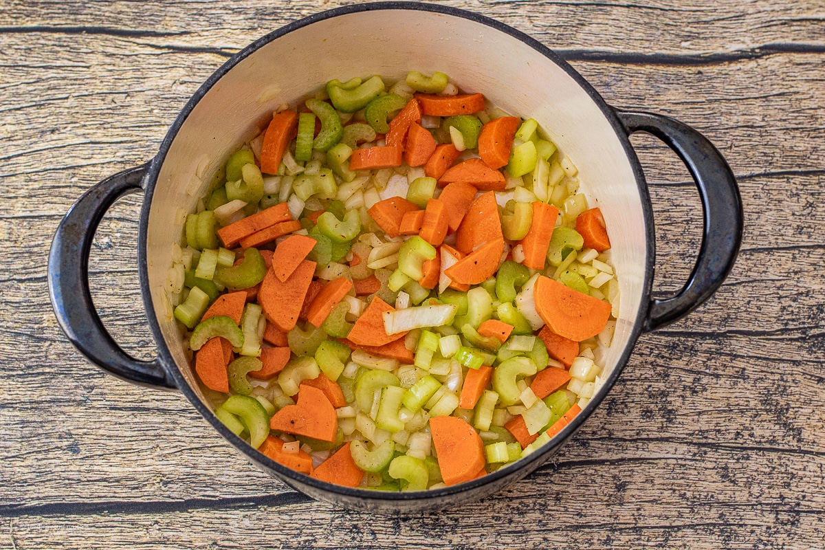 carrots, onions and celery in a large pot