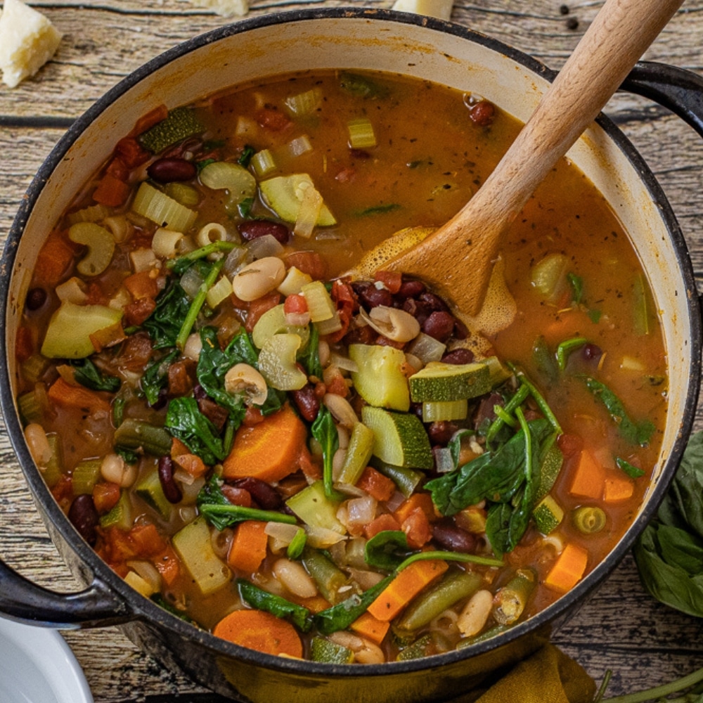 vegetable minestrone soup in a big pot