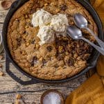 salted caramel cookie in a cast iron skillet