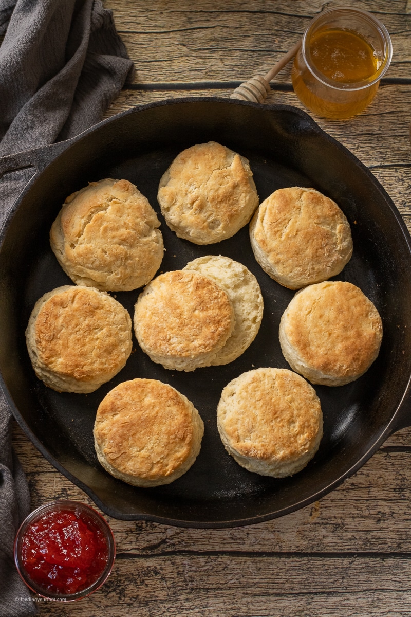 buttermilk biscuits baked in a cast iron skillet