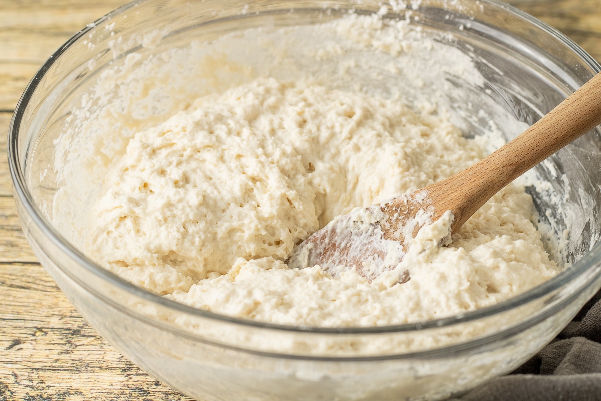 biscuit dough in a mixing bowl