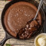 rich chocolate lava cake recipe baked in a cast iron skillet