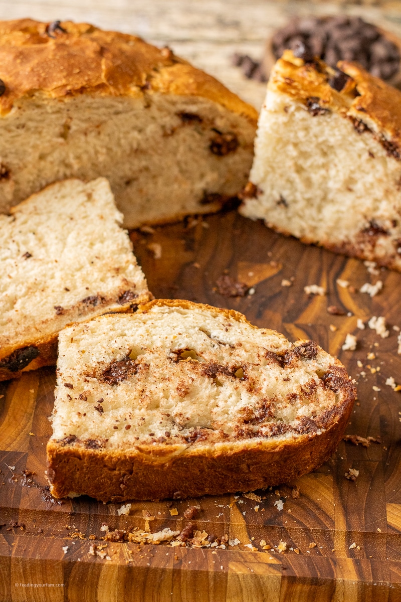chocolate chip bread baked in a Dutch oven pan