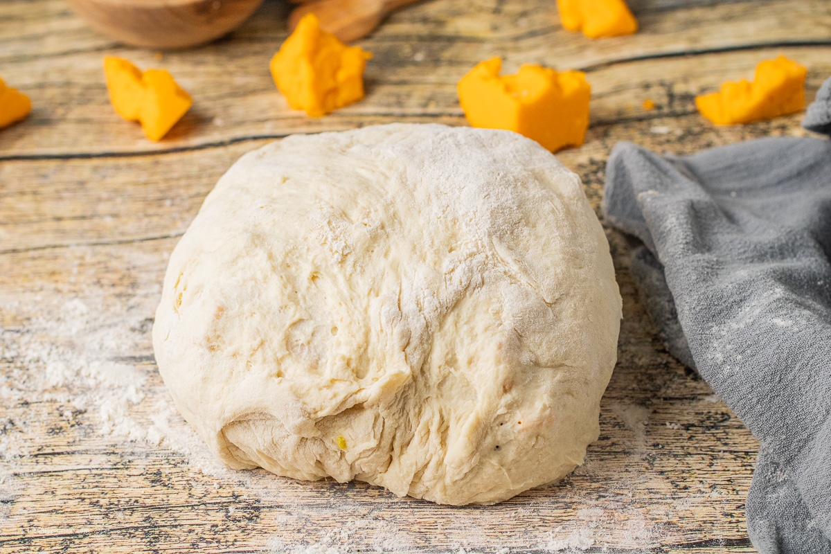 bread dough ball with cheddar and jalapenos