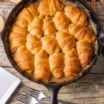 caramel apple dumpling recipe in a cast iron skillet